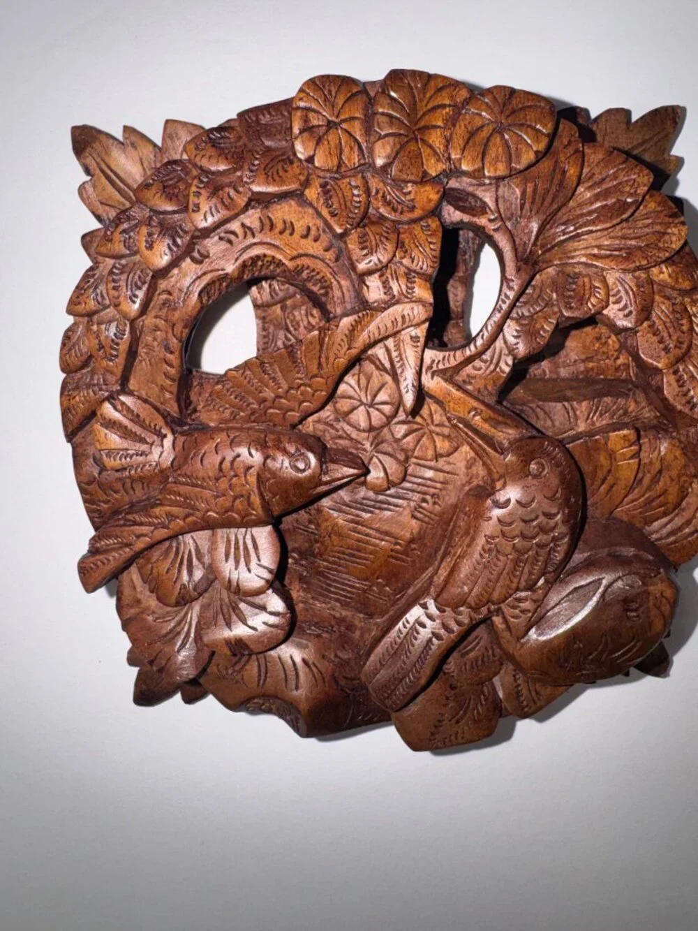 Vintage Balinese Bali Hand Carved Wood High Relief 3D Wall Art Panel Carving